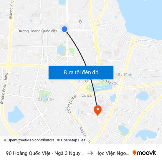 90 Hoàng Quốc Việt - Ngã 3 Nguyễn Văn Huyên to Học Viện Ngoại Giao map