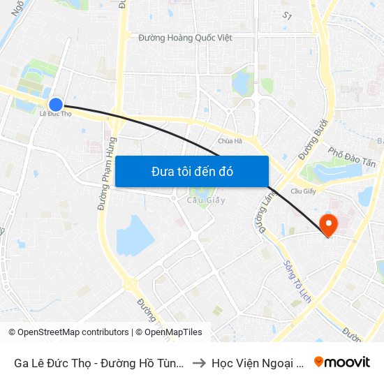 Ga Lê Đức Thọ - Đường Hồ Tùng Mậu to Học Viện Ngoại Giao map