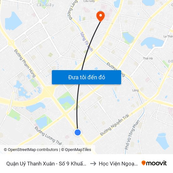 Quận Uỷ Thanh Xuân - Số 9 Khuất Duy Tiến to Học Viện Ngoại Giao map