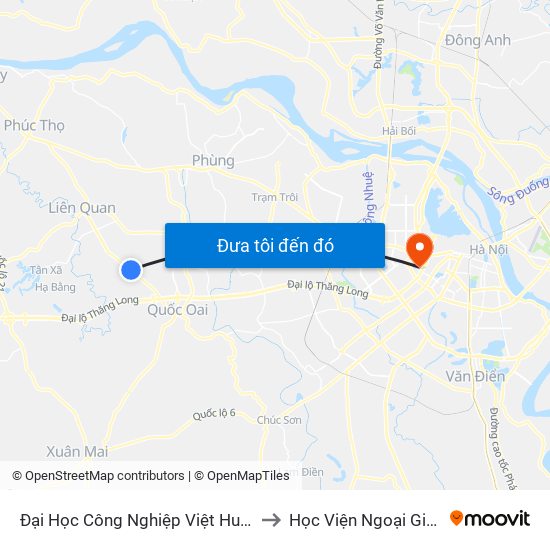 Đại Học Công Nghiệp Việt Hung to Học Viện Ngoại Giao map