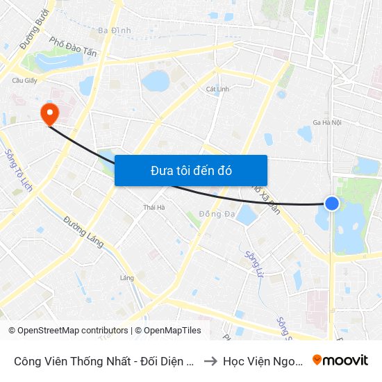 Công Viên Thống Nhất - Đối Diện 326 Lê Duẩn to Học Viện Ngoại Giao map