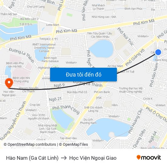 Hào Nam (Ga Cát Linh) to Học Viện Ngoại Giao map