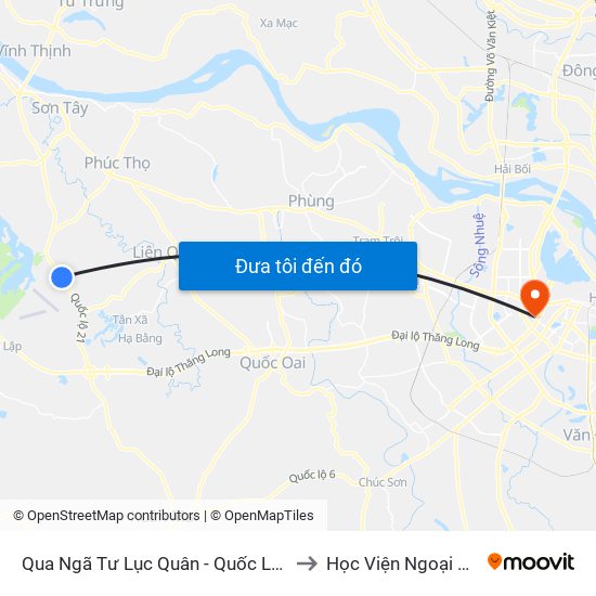 Qua Ngã Tư Lục Quân - Quốc Lộ 21a to Học Viện Ngoại Giao map