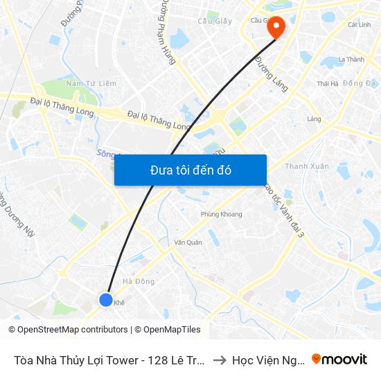 Tòa Nhà Thủy Lợi Tower - 128 Lê Trọng Tấn (Hà Đông) to Học Viện Ngoại Giao map