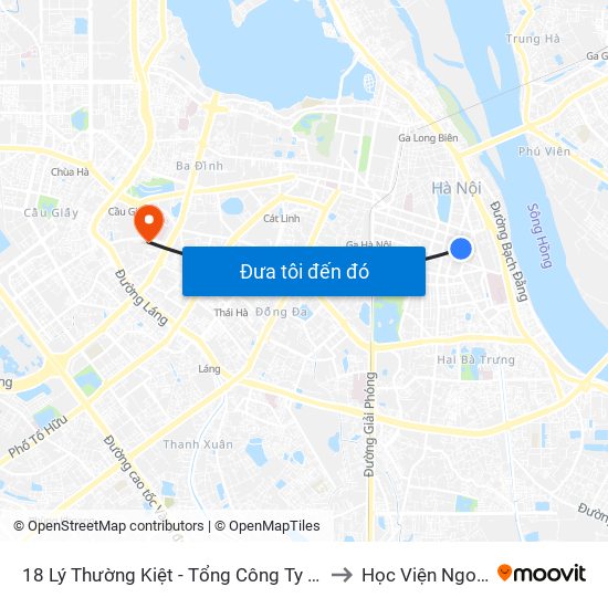 18 Lý Thường Kiệt - Tổng Công Ty Du Lịch Hà Nội to Học Viện Ngoại Giao map