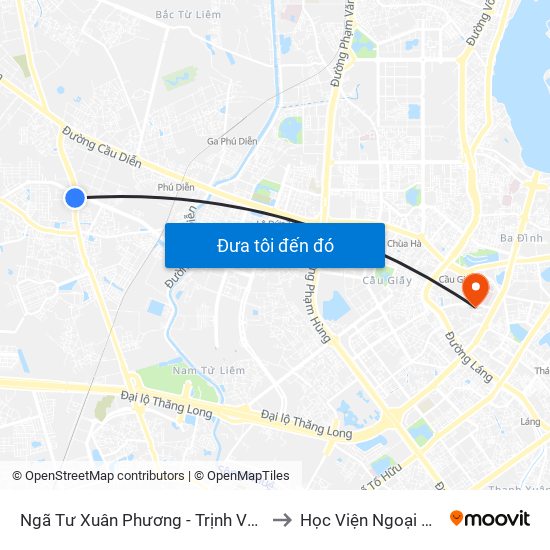 Ngã Tư Xuân Phương - Trịnh Văn Bô to Học Viện Ngoại Giao map