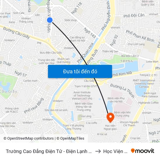 Trường Cao Đẳng Điện Tử - Điện Lạnh Hà Nội - Số 10 Nguyễn Văn Huyên to Học Viện Ngoại Giao map