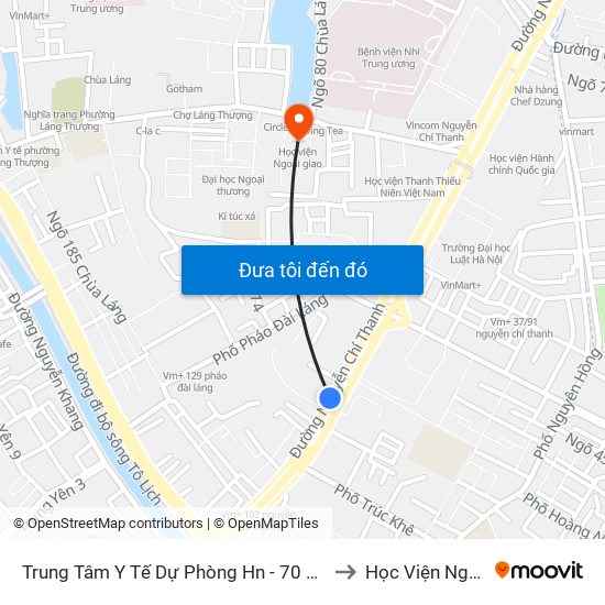 Trung Tâm Y Tế Dự Phòng Hn - 70 Nguyễn Chí Thanh to Học Viện Ngoại Giao map