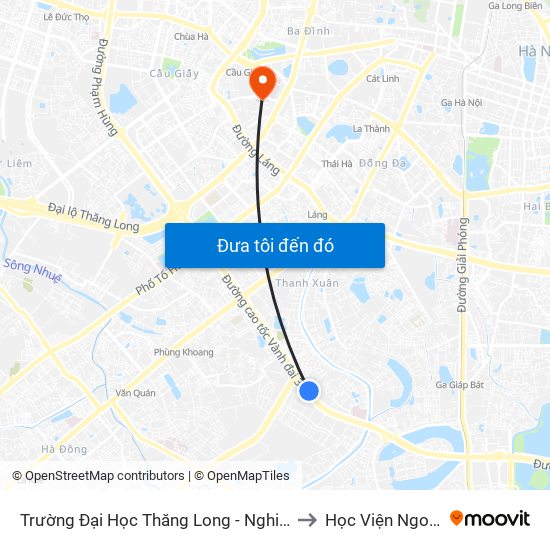 Trường Đại Học Thăng Long - Nghiêm Xuân Yêm to Học Viện Ngoại Giao map