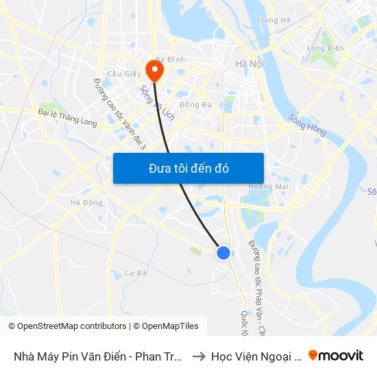 Nhà Máy Pin Văn Điển - Phan Trọng Tuệ to Học Viện Ngoại Giao map