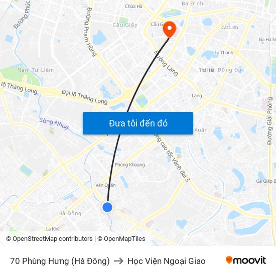 70 Phùng Hưng (Hà Đông) to Học Viện Ngoại Giao map