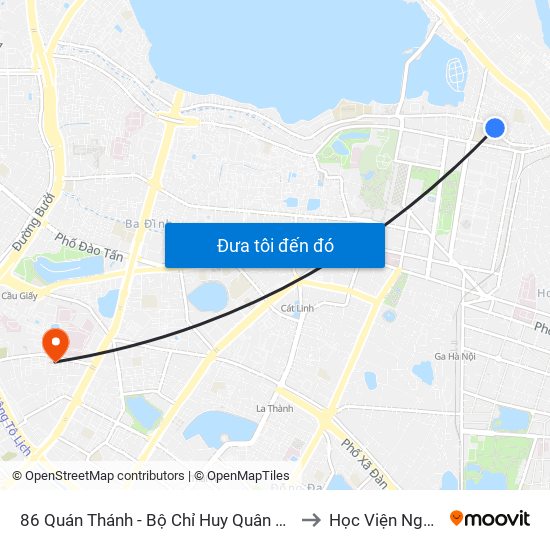 86 Quán Thánh - Bộ Chỉ Huy Quân Sự Quận Ba Đình to Học Viện Ngoại Giao map