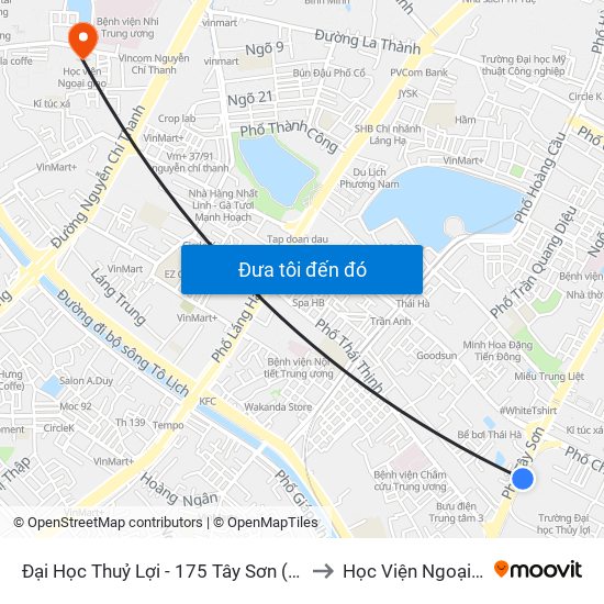 Đại Học Thuỷ Lợi - 175 Tây Sơn (Cột Sau) to Học Viện Ngoại Giao map