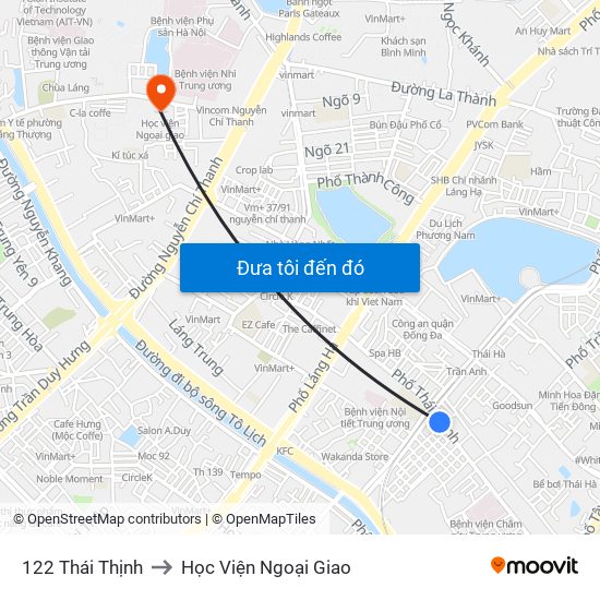 122 Thái Thịnh to Học Viện Ngoại Giao map