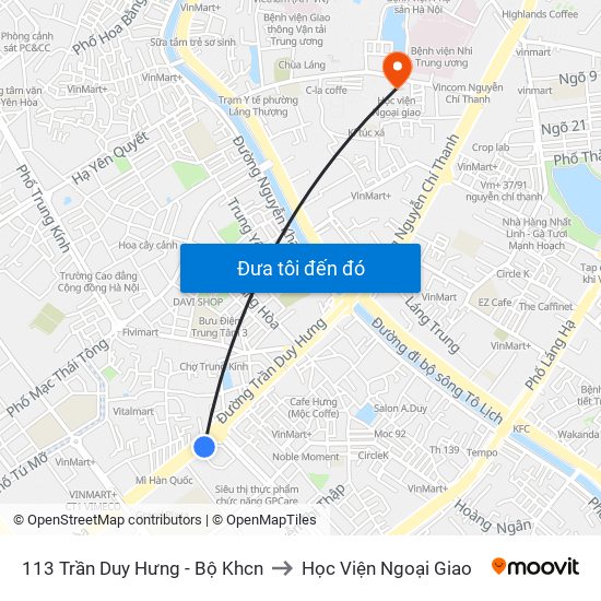 113 Trần Duy Hưng - Bộ Khcn to Học Viện Ngoại Giao map