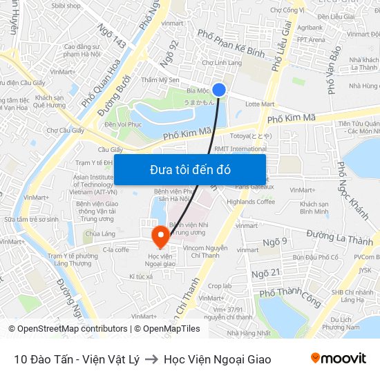 10 Đào Tấn - Viện Vật Lý to Học Viện Ngoại Giao map