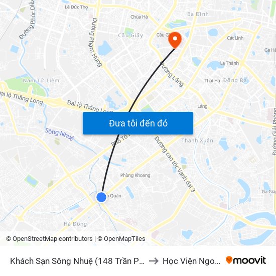 Khách Sạn Sông Nhuệ (148 Trần Phú- Hà Đông) to Học Viện Ngoại Giao map