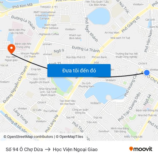 Số 94 Ô Chợ Dừa to Học Viện Ngoại Giao map