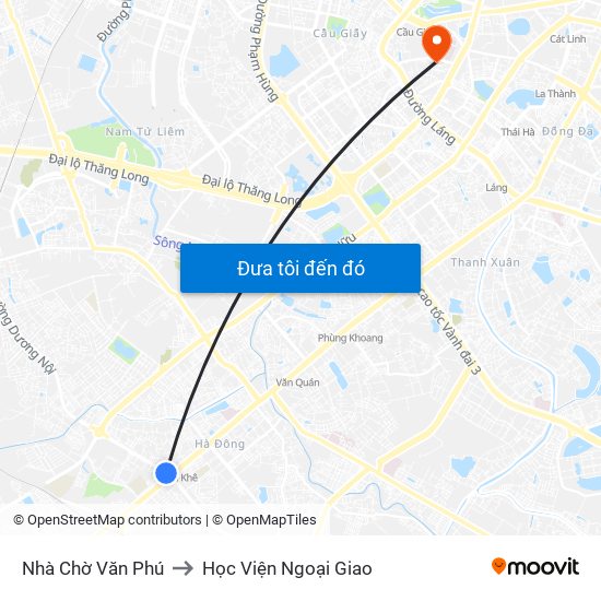 Nhà Chờ Văn Phú to Học Viện Ngoại Giao map