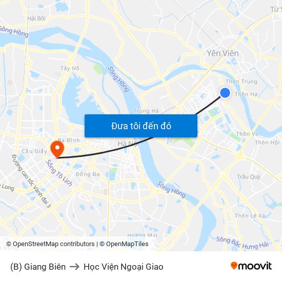 (B) Giang Biên to Học Viện Ngoại Giao map