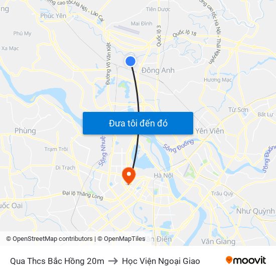 Qua Thcs Bắc Hồng 20m to Học Viện Ngoại Giao map