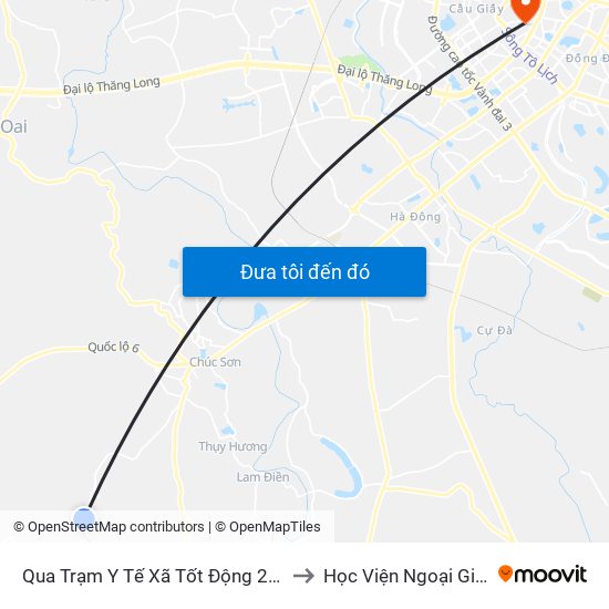 Qua Trạm Y Tế Xã Tốt Động 20m to Học Viện Ngoại Giao map