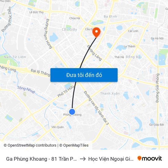 Ga Phùng Khoang - 81 Trần Phú to Học Viện Ngoại Giao map