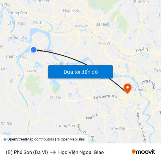 (B) Phú Sơn (Ba Vì) to Học Viện Ngoại Giao map