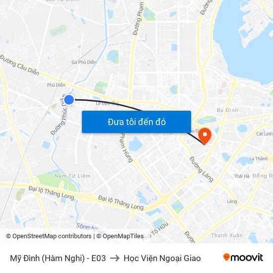 Mỹ Đình (Hàm Nghi) - E03 to Học Viện Ngoại Giao map