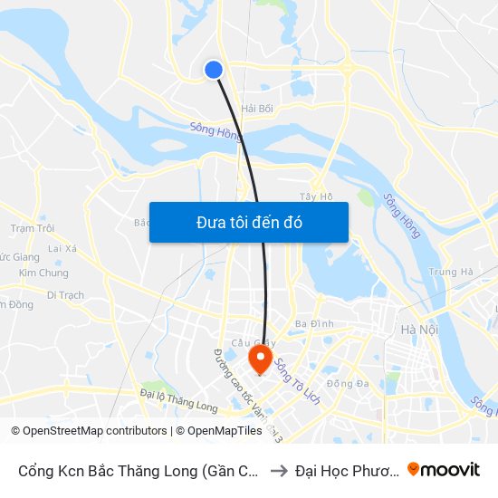 Cổng Kcn Bắc Thăng Long (Gần Cầu Vượt Bộ Hành) to Đại Học Phương Đông map