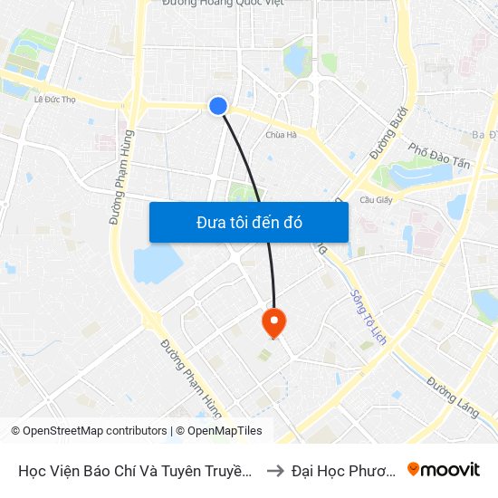 Học Viện Báo Chí Và Tuyên Truyền - 36 Xuân Thủy to Đại Học Phương Đông map