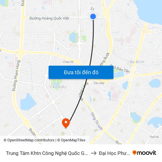 Trung Tâm Khtn Công Nghệ Quốc Gia - 18 Hoàng Quốc Việt to Đại Học Phương Đông map