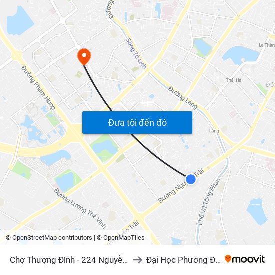 Chợ Thượng Đình - 224 Nguyễn Trãi to Đại Học Phương Đông map