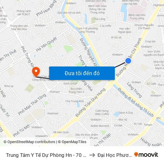 Trung Tâm Y Tế Dự Phòng Hn - 70 Nguyễn Chí Thanh to Đại Học Phương Đông map