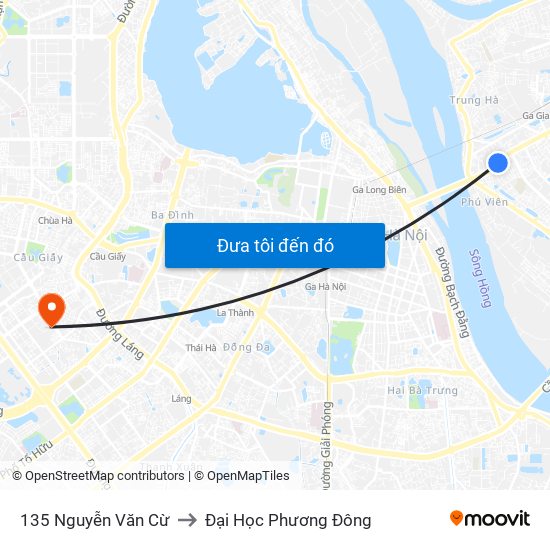 135 Nguyễn Văn Cừ to Đại Học Phương Đông map