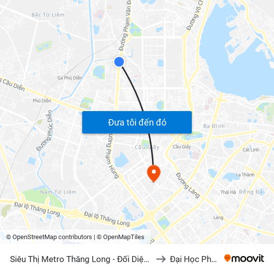 Siêu Thị Metro Thăng Long - Đối Diện Ngõ 599 Phạm Văn Đồng to Đại Học Phương Đông map