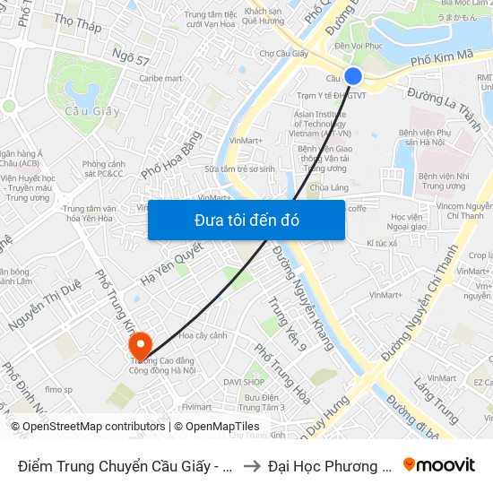 Điểm Trung Chuyển Cầu Giấy - Gtvt 02 to Đại Học Phương Đông map