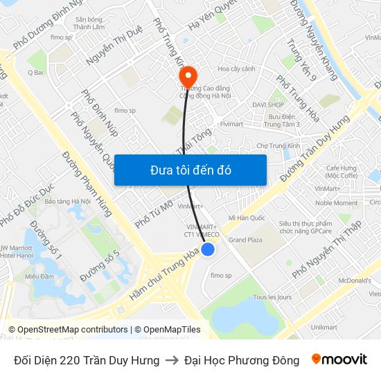 Đối Diện 220 Trần Duy Hưng to Đại Học Phương Đông map