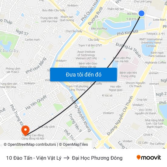 10 Đào Tấn - Viện Vật Lý to Đại Học Phương Đông map