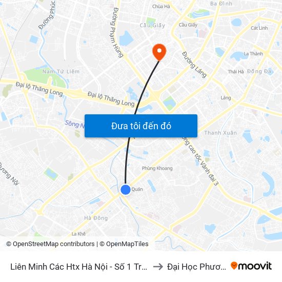 Liên Minh Các Htx Hà Nội - Số 1 Trần Phú (Hà Đông) to Đại Học Phương Đông map