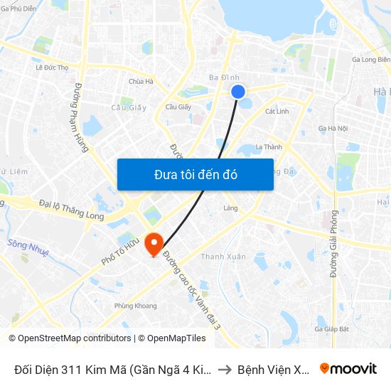 Đối Diện 311 Kim Mã (Gần Ngã 4 Kim Mã - Vạn Bảo) to Bệnh Viện Xây Dựng map