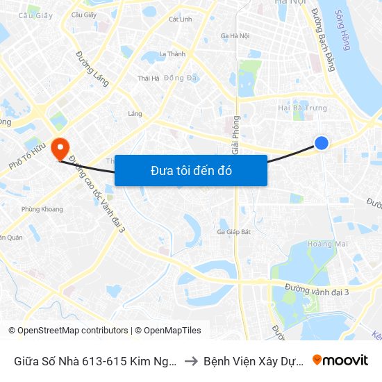 Giữa Số Nhà 613-615 Kim Ngưu to Bệnh Viện Xây Dựng map