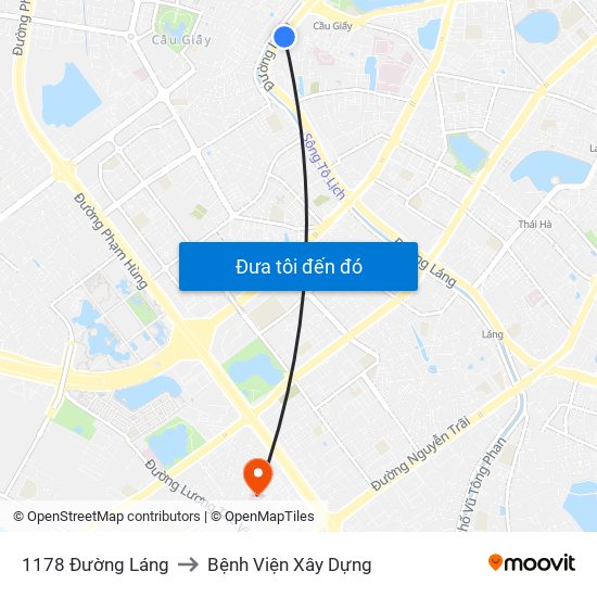 1178 Đường Láng to Bệnh Viện Xây Dựng map