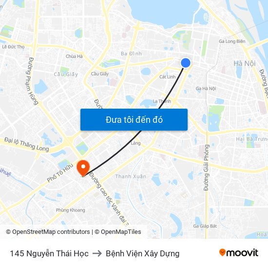 145 Nguyễn Thái Học to Bệnh Viện Xây Dựng map