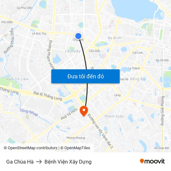 Ga Chùa Hà to Bệnh Viện Xây Dựng map