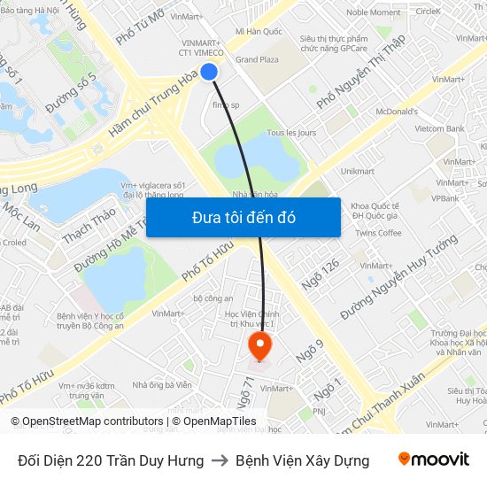 Đối Diện 220 Trần Duy Hưng to Bệnh Viện Xây Dựng map