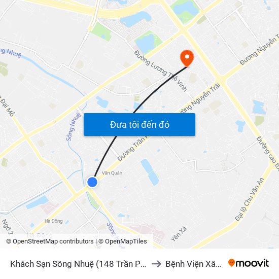 Khách Sạn Sông Nhuệ (148 Trần Phú- Hà Đông) to Bệnh Viện Xây Dựng map
