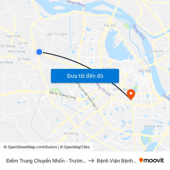 Điểm Trung Chuyển Nhổn - Trường Đại Học Công Nghiệp Hà Nội - Đường 32 to Bệnh Viện Bệnh Nhiệt Đới Trung Ương map