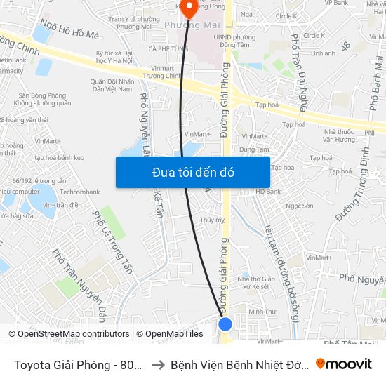 Toyota Giải Phóng - 807 Giải Phóng to Bệnh Viện Bệnh Nhiệt Đới Trung Ương map