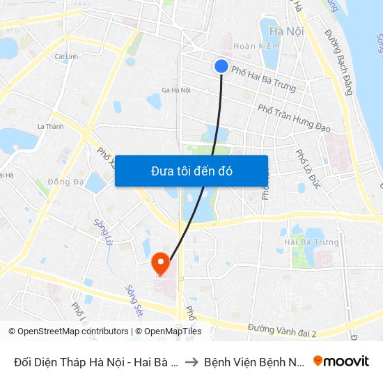 Đối Diện Tháp Hà Nội - Hai Bà Trưng (Cạnh 56 Hai Bà Trưng) to Bệnh Viện Bệnh Nhiệt Đới Trung Ương map